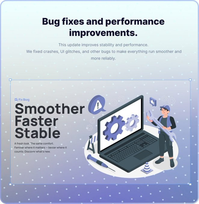 waaakohq's tweet photo. 🚀 Smoother. Faster. More stable.

Bug fixes and performance improvements are live!
#BugFixes #PerformanceUpdate #AppNews https://t.co/HKjPGHjelX