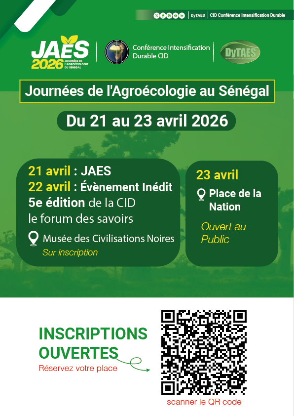 DyTAES's tweet photo. JAES 2026 | Inscriptions ouvertes
Du 21 au 23 avril à Dakar, la 5ᵉ édition des Journées de l’Agroécologie du Sénégal réunira chercheurs, paysans, organisations et citoyens.
🎯 Thème : De la vision à l’action
⚠️ Places limitées
👉 https://t.co/cqv8DeH93M

#JAES2026 #Agroécologie https://t.co/O9j7P2J0u3