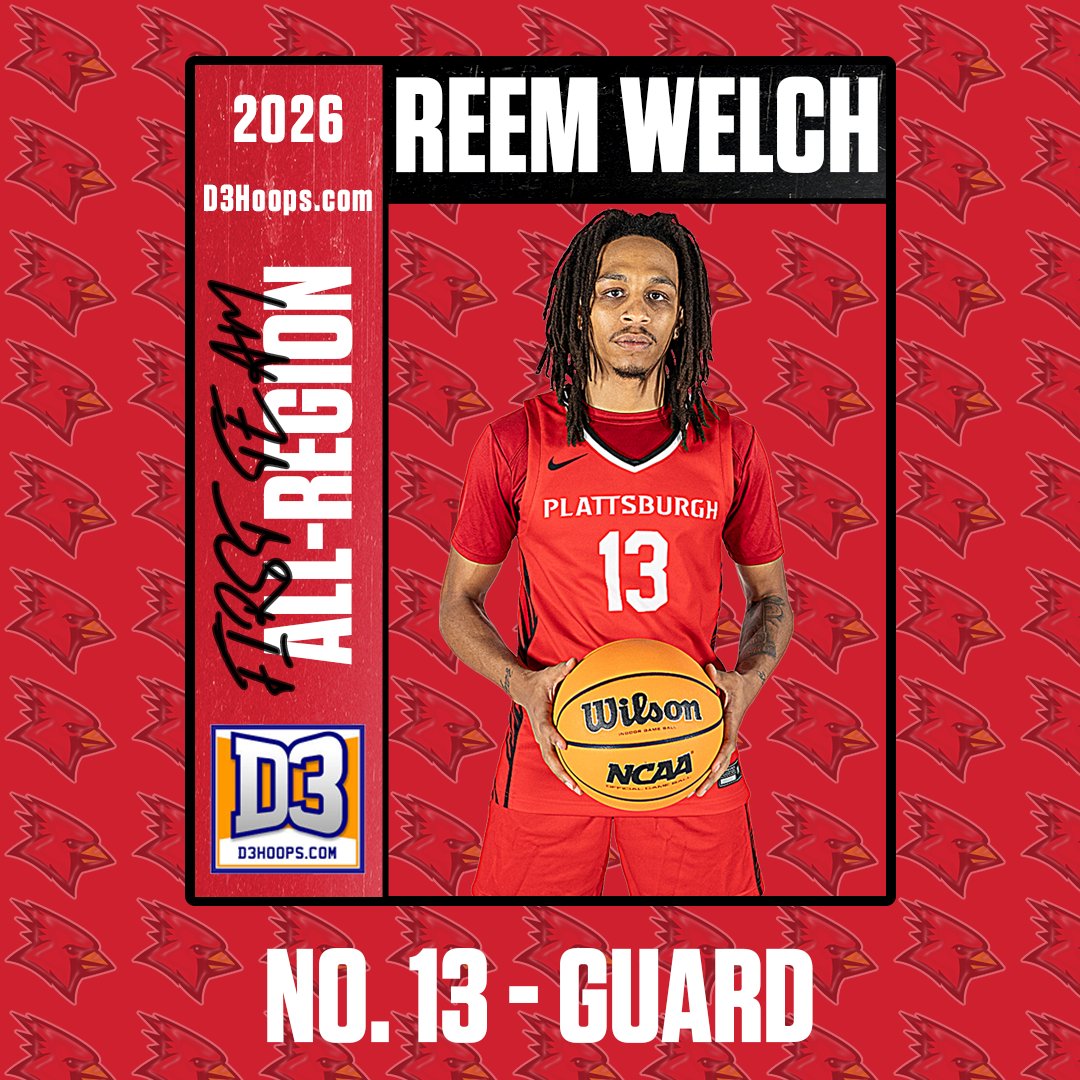 PlattsAthletics's tweet photo. MBB | https://t.co/J8AKAZXPDU All-Region is Here!!

@PlattsburghMBB's Reem Welch continues to rack up the postseason honors! The senior standout has been named First-Team All-Region following an impressive 2025-26 campaign. Great job, Reem!!!

#CardinalStrong #CardinalCountry https://t.co/9IUX05ZhdT