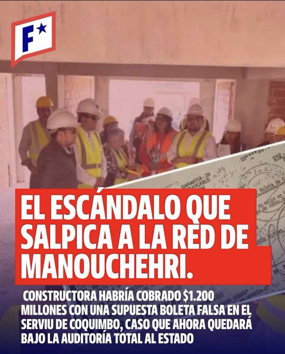 VAYA VAYA…

“Según una investigación publicada por Diario El Día, una empresa habría cobrado $1.200 millones al Serviu de Coquimbo utilizando una presunta boleta falsa.

El servicio está encabezado por Angelo Montaño, quien llegó por concurso público durante el gobierno de Boric