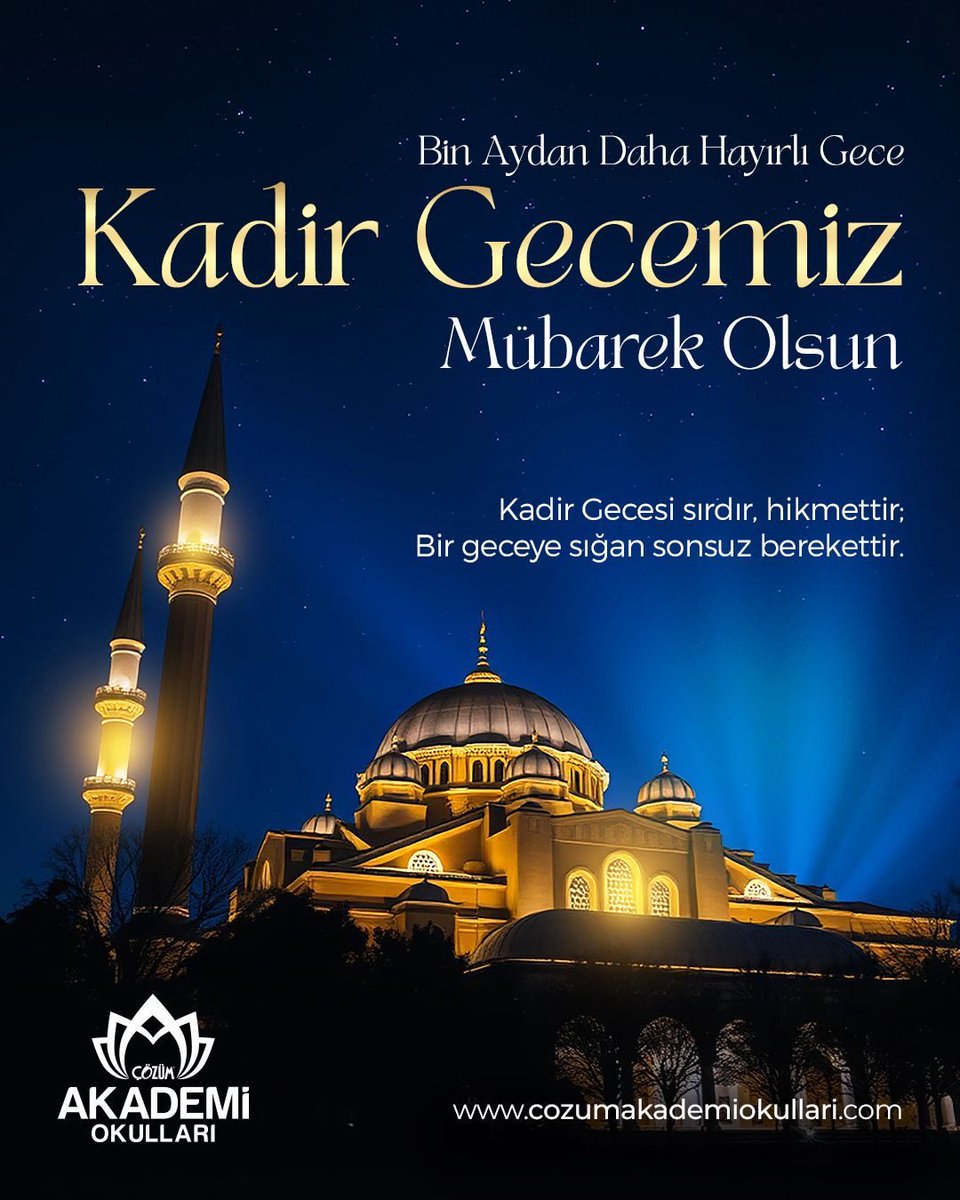 Bin aydan daha hayırlı olan bu gecede tan yeri ağarıncaya kadar esenlik vardır. 

Ellerin semaya, gönüllerin duaya çağrıldığı bu gecede dularımızın kabul olması temennisiyle...

Kadir Gecemiz mübarek olsun.