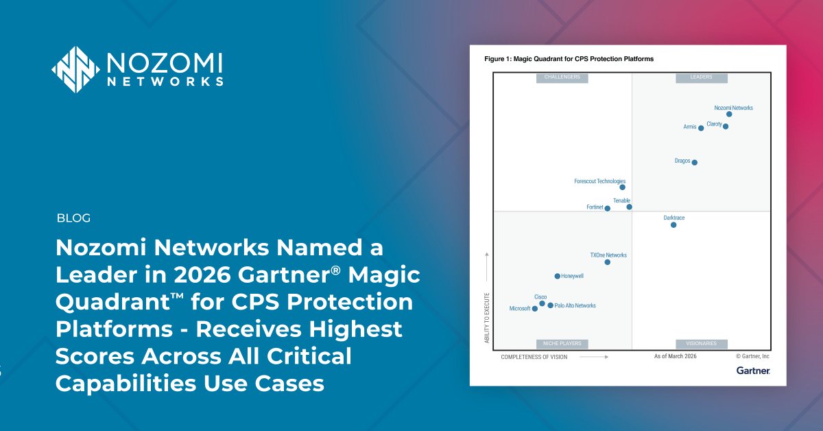 nozominetworks's tweet photo. Nozomi Networks received the highest scores of all vendors in all four Use Cases in the 2026 @Gartner_inc® Critical Capabilities for CPS Protection Platforms.

Read our new blog to see how we deliver real-world impact across these Critical Capabilities: https://t.co/j336SBND1E https://t.co/HEelCgY81J