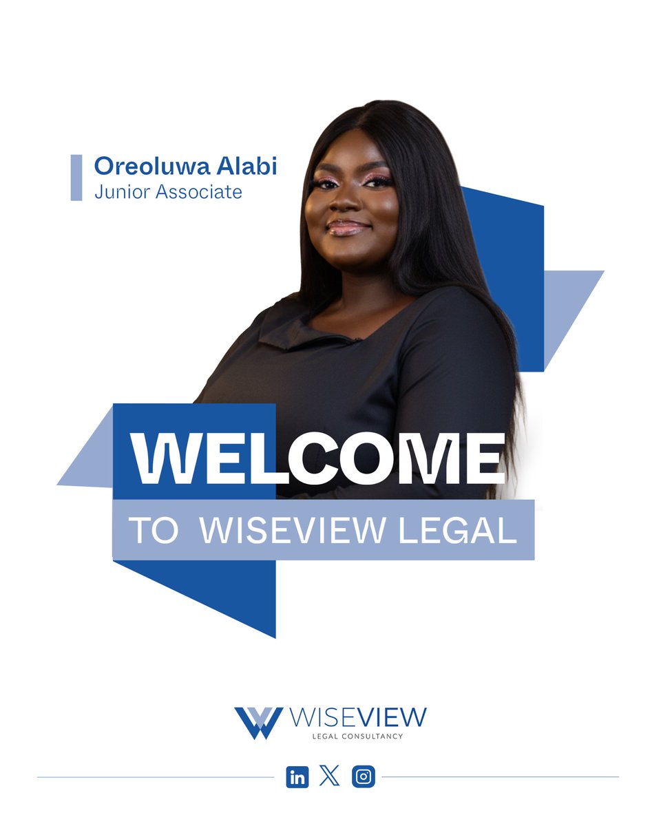 We’re pleased to welcome Oreoluwa Alabi to Wiseview Legal Consultancy as a Junior Associate.

Welcome to the team, Oreoluwa.

#WiseviewLegal #TeamWiseview