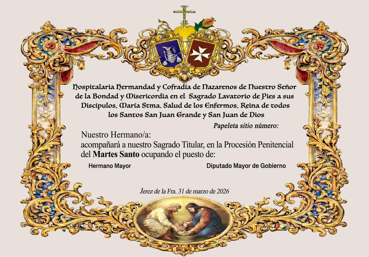 hdadlabondad's tweet photo. 👉 REPARTO PAPELETAS DE SITIO MARTES SANTO 2026

📅 Días 16, 17, 18, 19 y 20 de marzo de 2026.
🕛 De 18:30h a 21:00h.
⛪ Iglesia San Juan de Dios

POR UN FUTURO LLENO DE BONDAD https://t.co/eFxFeeSzcG