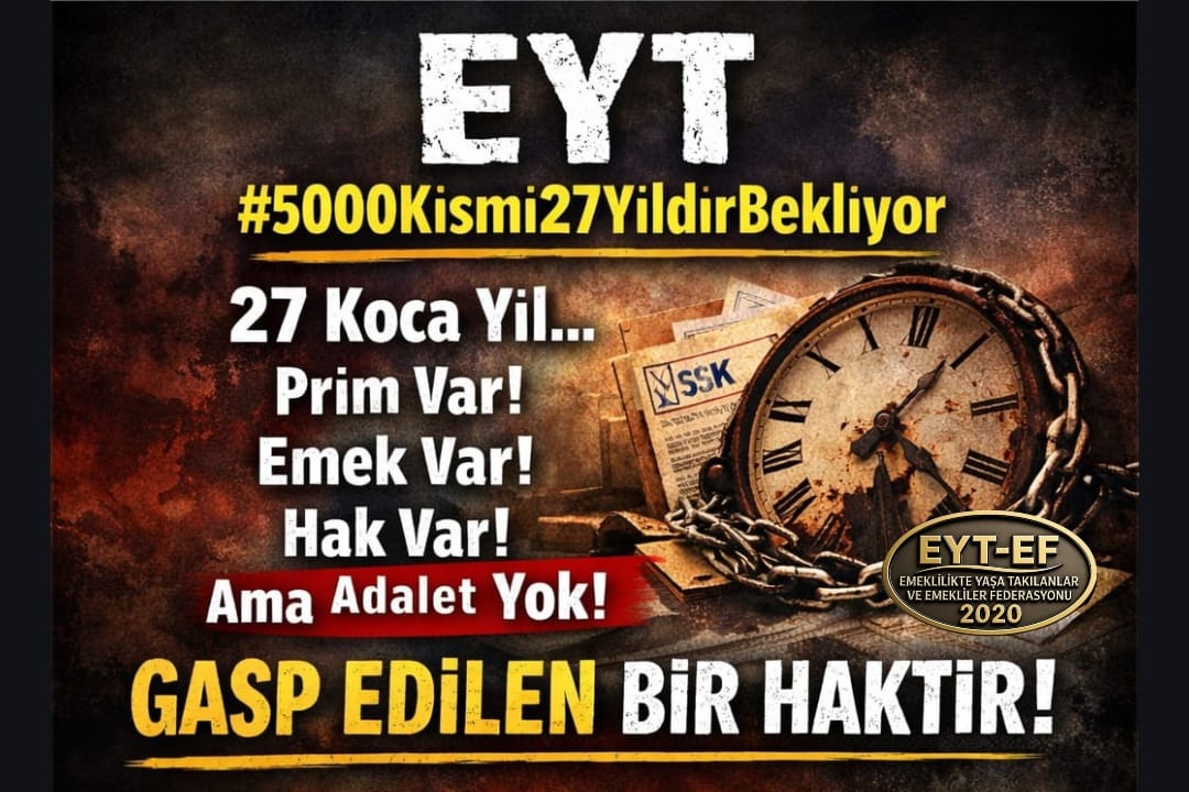 🇹🇷 8.9.99 Öncesi👇
#5000Kısmi27YıldırBekliyor

Dile kolay!
27 yıl...
Bir ömürlük bekleyiş
Prim var! Emek var!
Hak var!
Ama adalet yok !
5000 Prim ve Kısmi Emeklilik
Toplumun kanayan yarası haline gelmiş
Gasp edilen bir Haktır! 
#EmekliyizSandığıBekliyoruz
<a href="/RTErdogan/">Recep Tayyip Erdoğan</a>
<a href="/isikhanvedat/">Prof. Dr. Vedat Işıkhan</a>