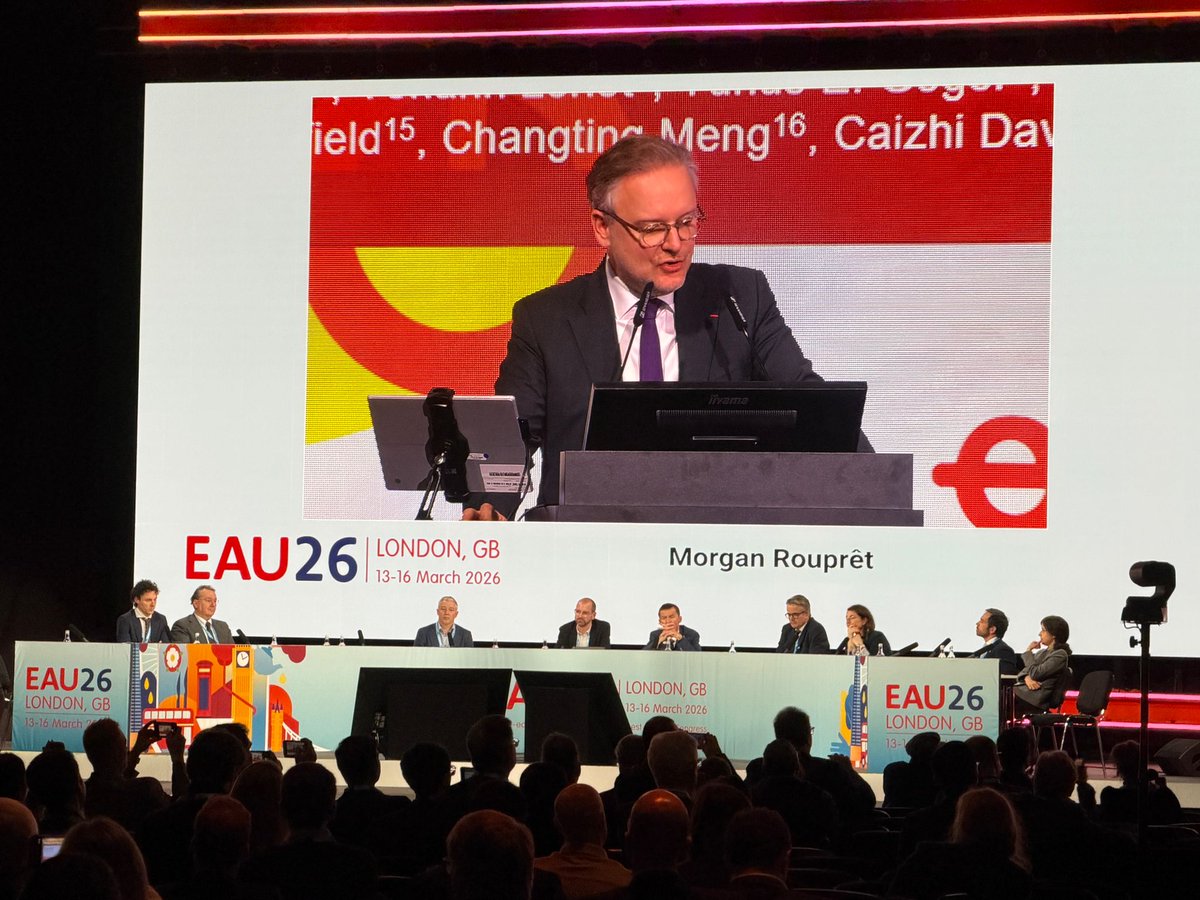 MRoupret's tweet photo. #EAU26 London – Take-Home Messages on Muscle-Invasive and Advanced Urothelial Cancer 🫵 
Honoured to be part of the scientific committee office of the congress and to  share today at the hashtag#EAU26 in London a short “Best of the Best” overview of the most impactful data shaping the management of muscle-invasive bladder cancer (MIBC) and metastatic urothelial carcinoma.
Here are my key take-home messages:
1️⃣ Radical cystectomy remains central in MIBC (in 2026)
Despite the rapid development of systemic therapies and bladder-preserving strategies, radical cystectomy continues to be the cornerstone of curative treatment. Current diagnostic tools (imaging, endoscopy) still lack the accuracy needed to safely omit surgery in most patients.
2️⃣ Biomarkers are coming – but not ready to replace surgery
Circulating tumor DNA (ctDNA) is emerging as a powerful tool to identify minimal residual disease and systemic relapse risk. However, ctDNA currently reflects systemic disease rather than local bladder tumor burden. We are not yet able to confidently equate clinical complete response with pathological complete response.
3️⃣ EV + Pembrolizumab is reshaping the peri-operative landscape
Results from KEYNOTE-B15 / EV-304 and KEYNOTE-905 / EV-303 suggest that ADC + immune checkpoint inhibitor combinations may significantly improve outcomes compared with standard cisplatin-based chemotherapy.
But an essential message remains:
➡️ Systemic therapy must be integrated with radical cystectomy, not replace it.
4️⃣ In metastatic urothelial cancer: EV + Pembro is the new frontline standard
Data continue to confirm that enfortumab vedotin + pembrolizumab provides major improvements in PFS and OS versus platinum chemotherapy.
➡️ The paradigm has shifted: EVP first – ask questions later.
5️⃣ The next challenges
• Optimising toxicity management of EVP
• Identifying patients with early progression
• Integrating biomarkers and real-world evidence
• Defining the future role of chemotherapy in a rapidly evolving landscape
Exciting times in urothelial cancer, where surgery, systemic therapy, biomarkers and innovation are finally converging.
#EAU26 #BladderCancer #UrothelialCancer #MIBC #Oncology #Urology @Uroweb @AFUrologie