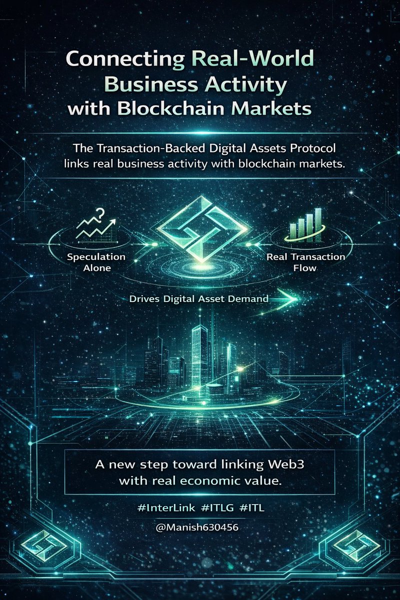 Manish630456's tweet photo. The Transaction-Backed Digital Assets Protocol connects real business activity with blockchain markets.
Instead of speculation alone, real transaction flow helps drive digital asset demand.
A new step toward linking Web3 with real economic value.
#InterLink #ITLG #ITL https://t.co/UoOd7Na3zZ