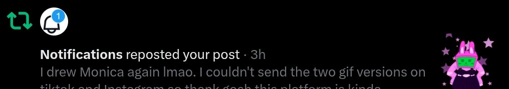 >looks at my notifications
>notification reposted your post
>rubs eyes
>What?

Idk why but this genuinely confused me😭😭 I'm so tired