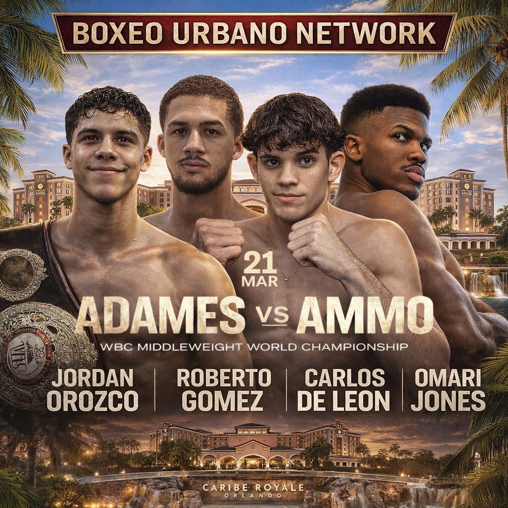 cesarseda's tweet photo. Semana grande de boxeo en el Caribe Royale Orlando 🥊🌴

El escenario vuelve a encenderse con una cartelera que refleja el crecimiento de una nueva generación de grandes prospectos, en una noche que une la visión de Matchroom Boxing y BoxLab Promotions, dos fuerzas que siguen impulsando el talento joven hacia las grandes ligas.

Mientras el futuro del boxeo sigue tomando forma en el undercard, en el evento estelar el título mundial del peso mediano del WBC estará en juego cuando Carlos “Caballo Bronco” Adames defienda su corona ante Austin “Ammo” Williams.

Una noche que mezcla presente, futuro y campeonato del mundo, en un escenario que ya se ha convertido en casa de grandes historias del boxeo.

Orlando vuelve a latir al ritmo del boxeo.

#BoxeoUrbanoNetwork #Matchroom #BoxLabPromotions #AdamesVsAmmo #CaribeRoyaleOrlando #BoxingWeek #PaLoPositivoSiempre