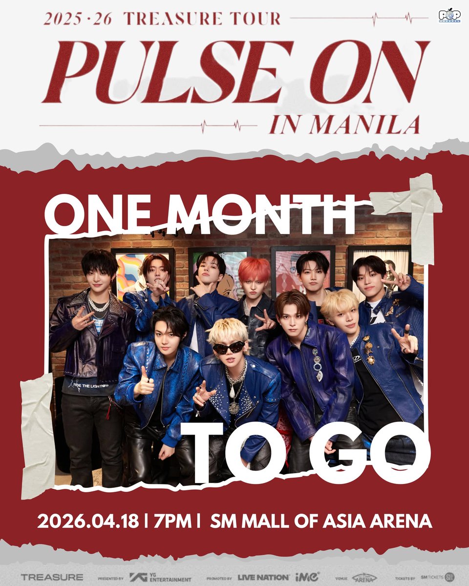 abcpopjournal's tweet photo. ONE MONTH TO GO! 💎

2025-26 TREASURE TOUR [PULSE ON] IN MANILA

🗓️ 04.18.26 SAT | 7PM
📍 SM Mall Of Asia Arena
🎟️ SM Tickets and SM Tickets outlets
https://t.co/e10Td3wbGj

Presented by: @ImePhilippines 

#트레저  #PULSE_ON_IN_MANILA #TREASUREinManila #TeumePH #YG https://t.co/HnBY2Y23ht