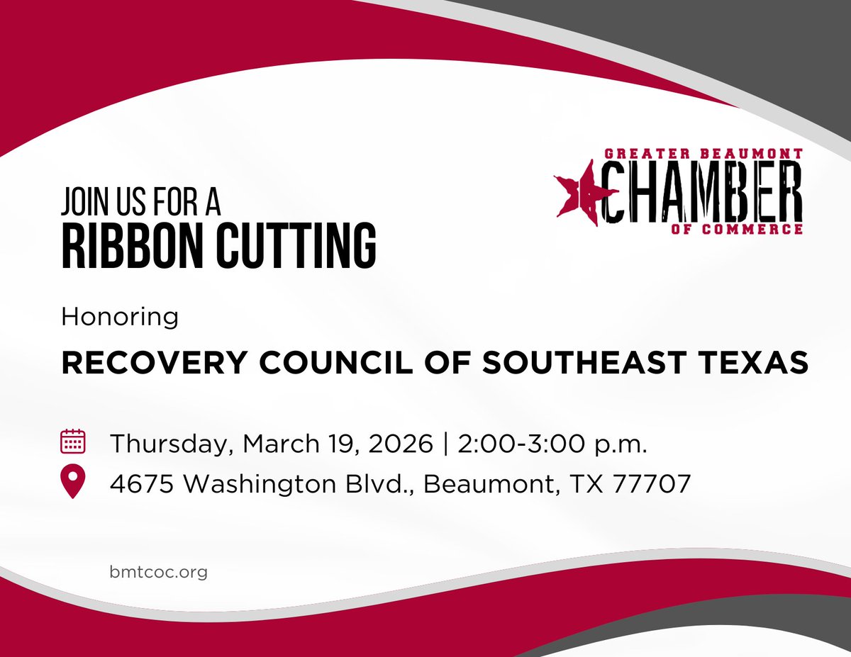 Join us as we help the Recovery Council of Southeast Texas  host a ribbon-cutting and open house to celebrate the grand opening of its new Women’s Residential Facility, dedicated to supporting women in recovery through healing, hope, and new beginnings.

#GBCOC #ChamberMember