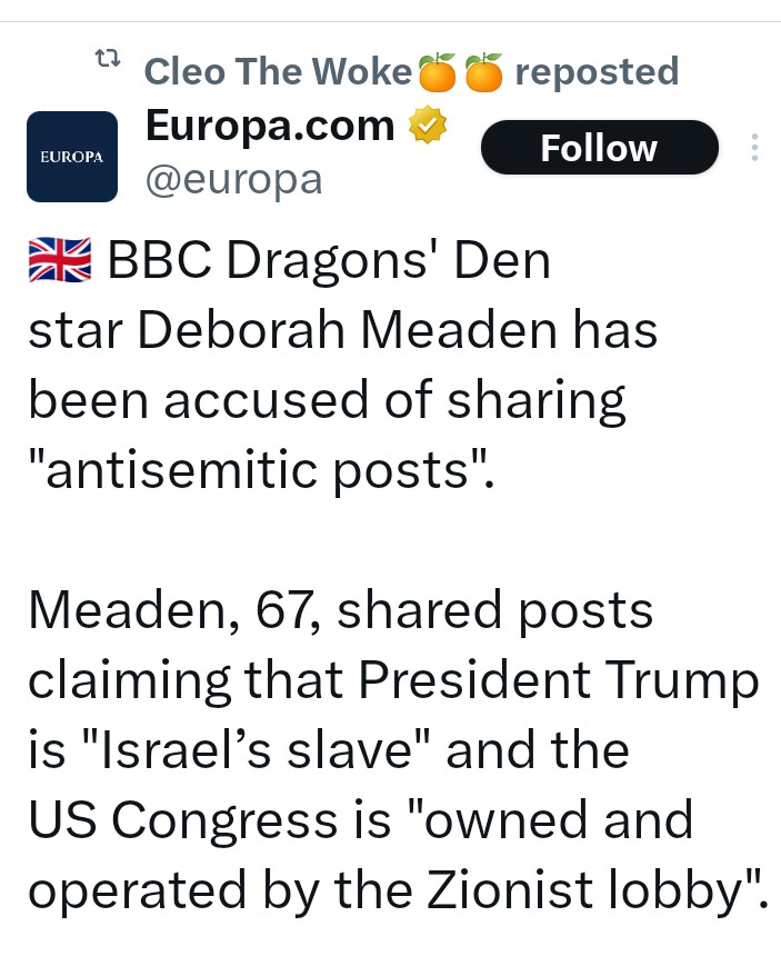 mrsDugskullery's tweet photo. First Sangita Myska, then Gary Lineker, now it's Deborah Meaden.

They have the entire media, most MP's, every radio station, the whole establishment on their side, and yet....
They cannot stand just one solitary lonely voice speaking out against them. https://t.co/KVFSxsT1dI