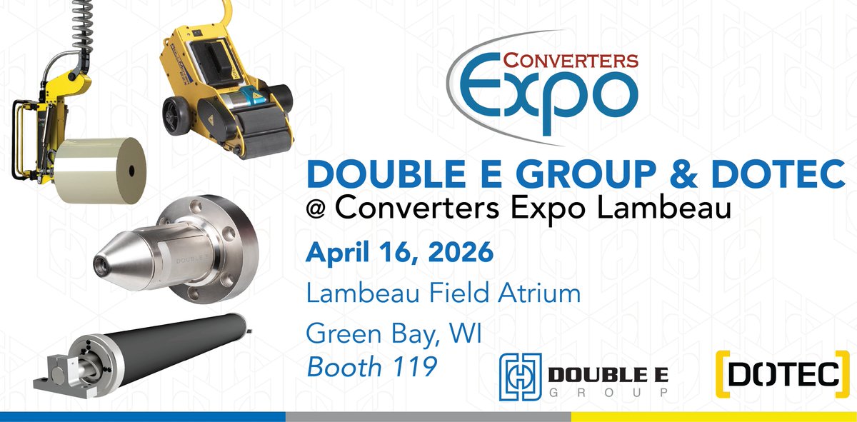 DoubleECompany's tweet photo. Join Double E Group &amp;  Dotec at Converters Expo 2026 for solutions to improve safety, efficiency, &amp; uptime in converting operations.

April 16 @ Lambeau Field Atrium, Green Bay, WI
Booth 119

Save with VIP code CE26DOUVIP

#ConvertersExpo #DoubleEGroup #DotecLiftAssist https://t.co/Sfx0Dy8GFT
