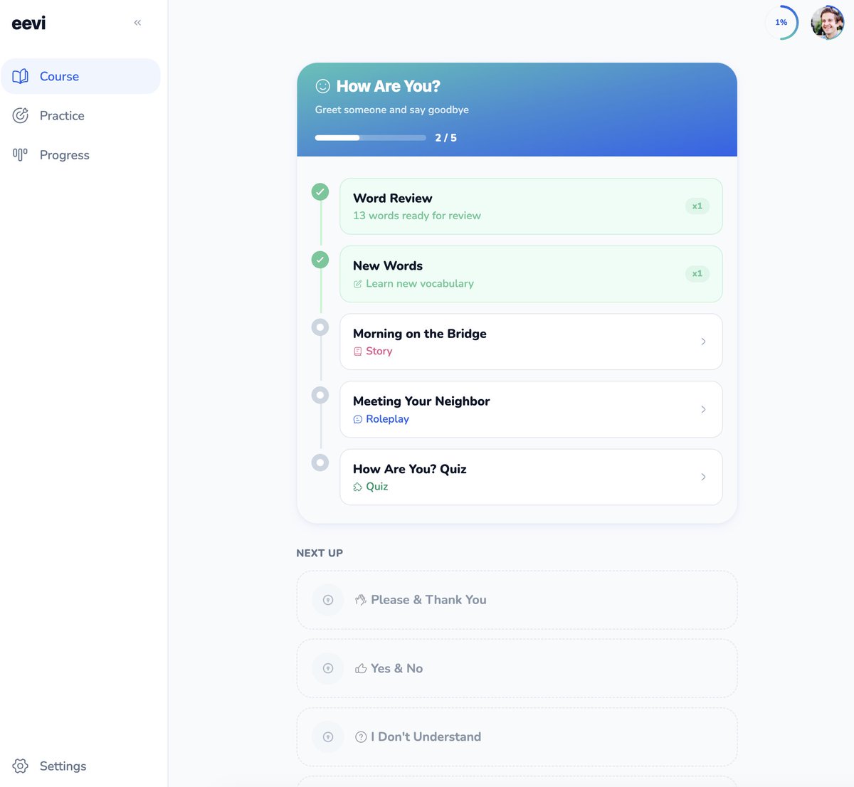 eevi_ai's tweet photo. 🗺️ We've completely overhauled the learning path UX.  The best part: your curriculum is now entirely custom to you, shaped by your interests, your level, your vocabulary, and over a dozen proven #languagelearning methodologies. No two paths look the same 📷🧬 https://t.co/l54xkOVt54