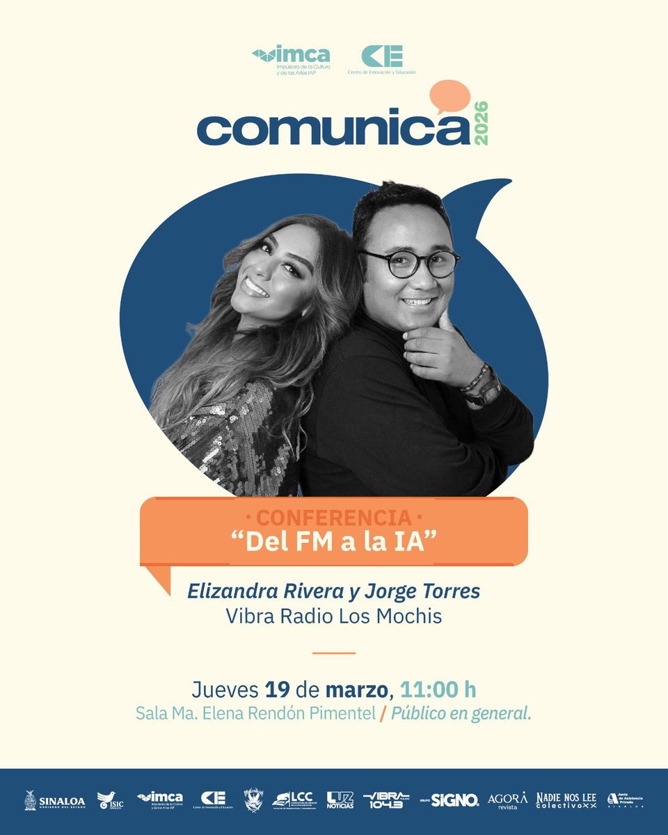 uacclm1's tweet photo. Docentes de la Licenciatura en Ciencias de la Comunicación de la Facultad de Trabajo Social y Humanidades participarán en el Congreso Comunica 2026. 🎓

📅 Jueves 19 de marzo
10:00 a.m. – Mtra. Nadia Amistad Camargo Rodríguez
11:00 a.m. – Mtro. Jorge Noé Torres Figueroa #uas https://t.co/0tLOREKkt8