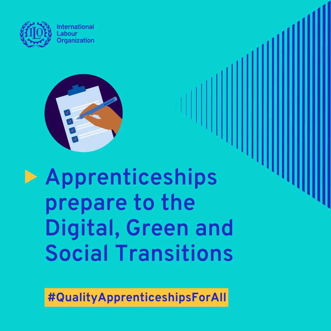 ILO_SKILLS's tweet image. #Apprenticeships power the digital, #green and social transitions. They help people of all ages #skill, reskill and upskill for future‑ready jobs. 

Let’s build a more inclusive, resilient #future with #QualityApprenticeships.

ℹ️ bit.ly/476YsNc