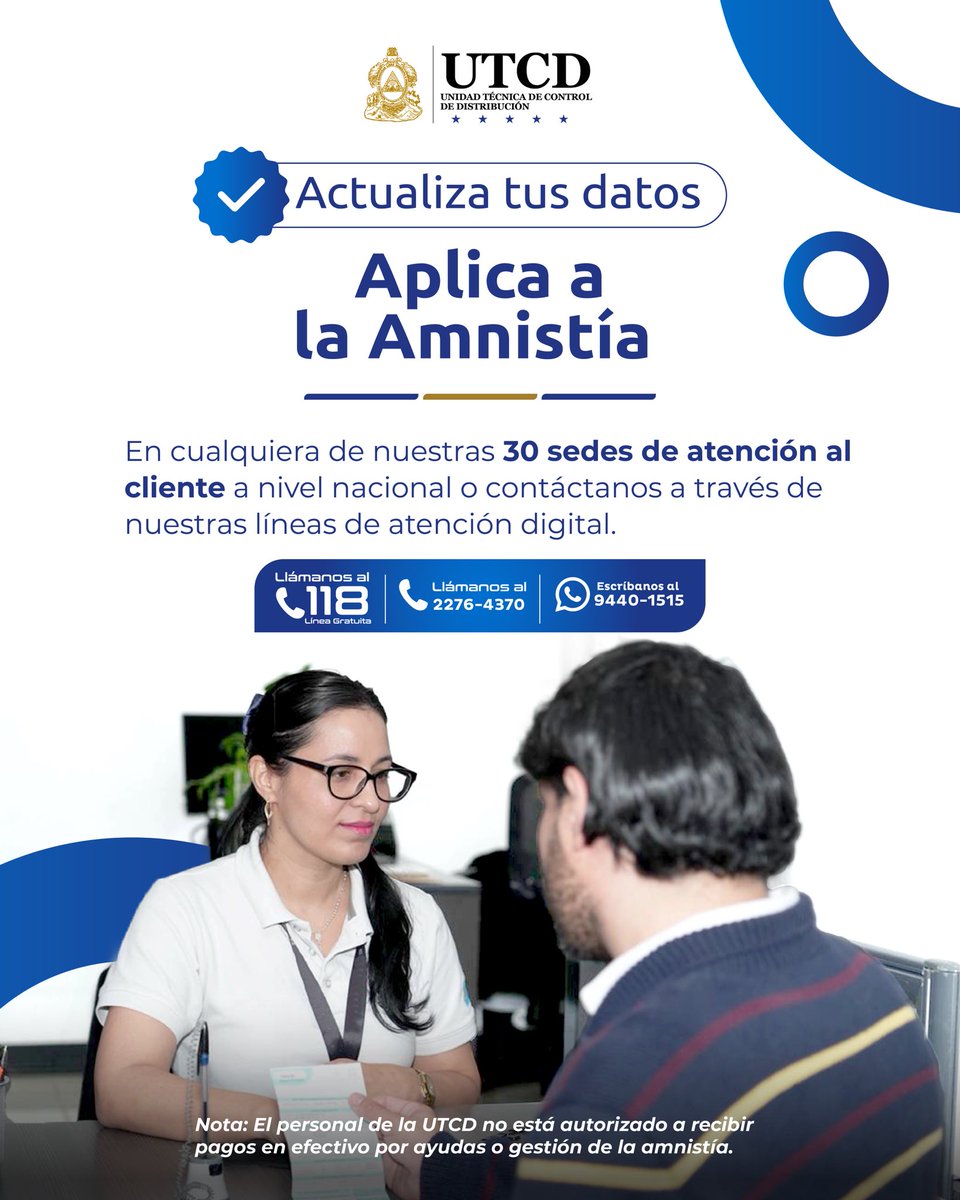 utcdhn's tweet photo. #AmnstíaEnergética | Para gozar de este beneficio debes actualizar tus datos en cualquier oficina de Atención al Cliente a nivel nacional presentando tu DNI y código de cliente. ¡No esperes más y aplica ya! https://t.co/83oMyPMBe6