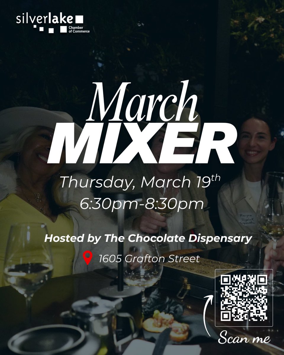 SilverLakeCC's tweet photo. ✨ THIS THURSDAY!! ✨ 

Join us for our March Mixer on Thursday, March 19th from 6:30pm–8:30pm @chocolatedispensary!

More info here: https://t.co/GauM1umVss

#networkingmixer #silverlakela #thechocolatedispensary #smallbusinessnetworking #chamberofcommerce https://t.co/gb0IQE9DLe