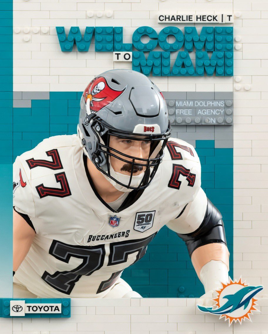 GlobalPulseTR's tweet photo. 🔴 Dolphins sign veteran OT Charlie Heck!
Former Bucs tackle Charlie Heck joins Miami on a deal — adding experienced protection for Tua.
Welcome to Miami! 🐬
#Dolphins #MiamiDolphins #CharlieHeck #NFL #FreeAgency #NFLFreeAgency https://t.co/bg3TCcz2W6