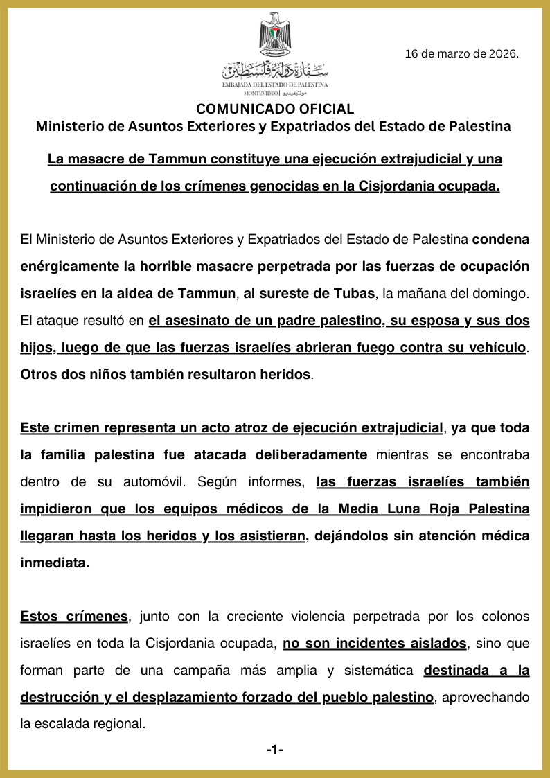 Embajada del Estado de Palestina en Uruguay tweet media