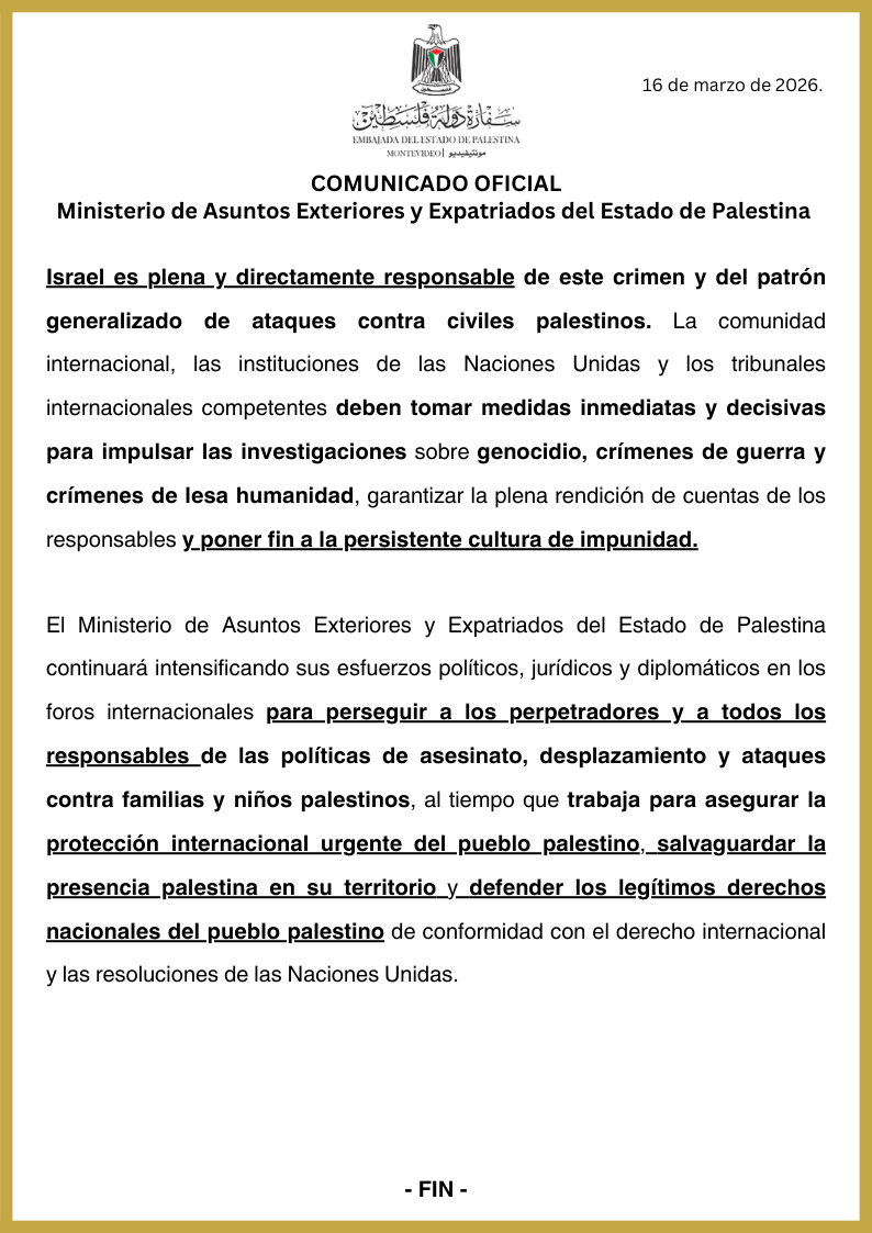Embajada del Estado de Palestina en Uruguay tweet media