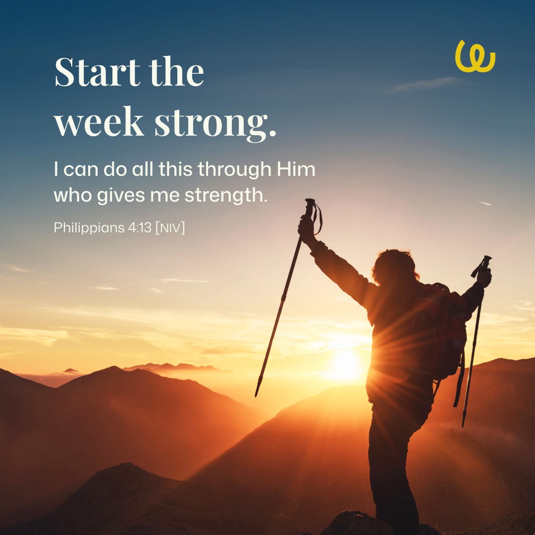 thywordapp's tweet photo. Start the week strong.

“I can do all this through him who gives me strength.”
Philippians 4:13

Step into the week with faith and confidence.

#ThyWord #Faith #MondayMotivation https://t.co/ErAwxh8F2v