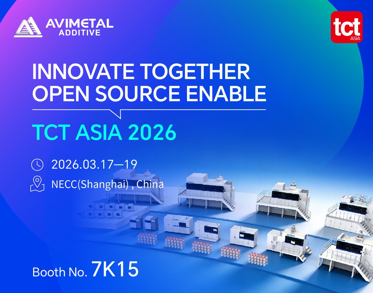 LeshaunWu's tweet photo. ��Spring in Shanghai, Meet Us at TCT Asia 2026! 

📅 March 17-19, 2026
📍 NECC(Shanghai), China
🎯Booth No. 7K15

Meet us in Shanghai! 🤝

#TCTAsia2026 #AVIMETAL #Metal3DPrinting #AdditiveManufacturing #ShanghaiExpo #SeeYouInShanghai https://t.co/BKuJ2yCPJM