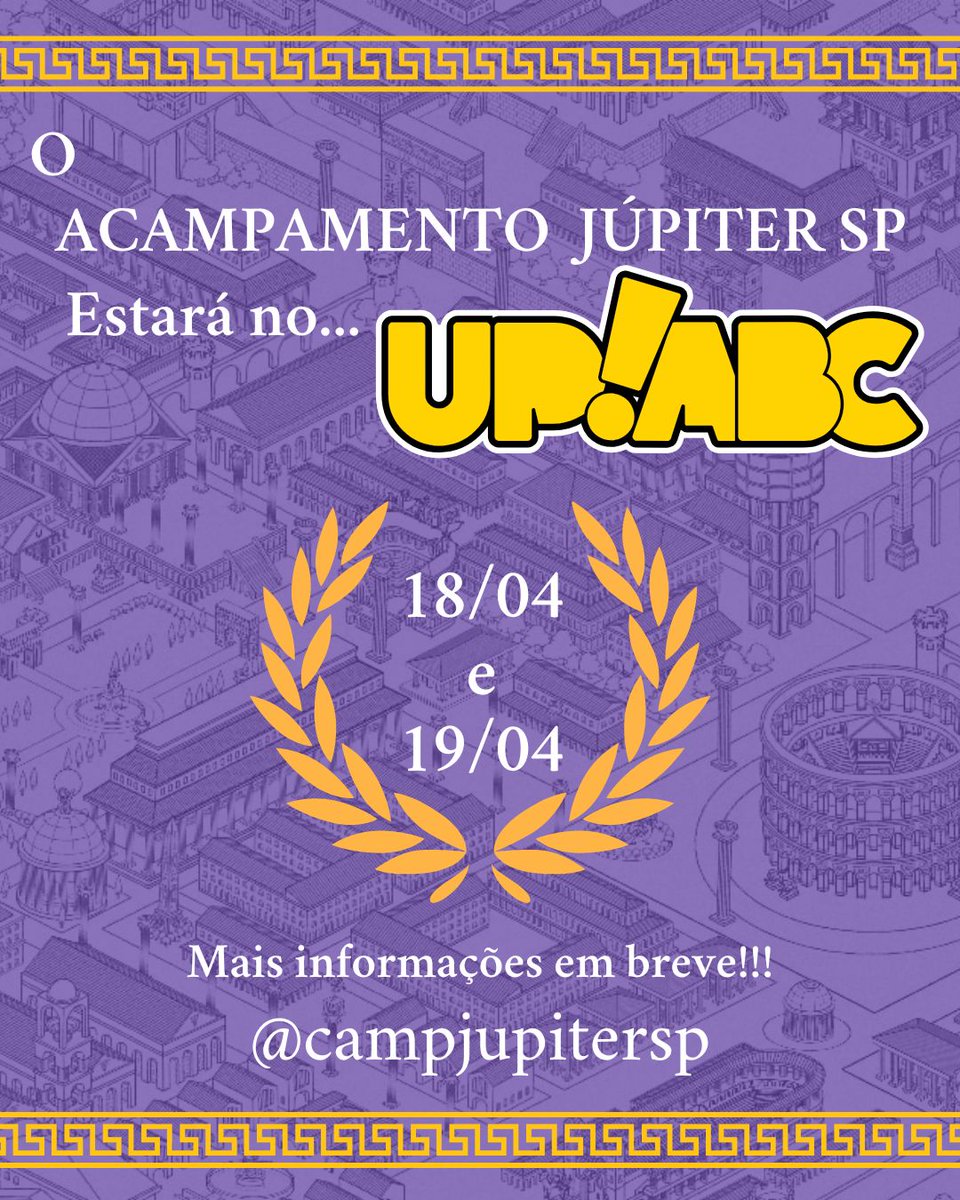campjupitersp's tweet photo. Com muito prazer anunciamos que estaremos no Up!ABC 2026!

Nos dias 18 e 19 de Abril nós traremos um pouco de Nova Roma para esse evento tão aclamado! 

Mais informações sobre nossa participação em breve, mas de já gostariamos de agradecer a oportunidade que o @upabcfest nos deu! https://t.co/tcfxpxVk5p