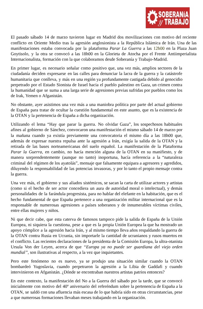 Soberanía y Trabajo - Madrid tweet media