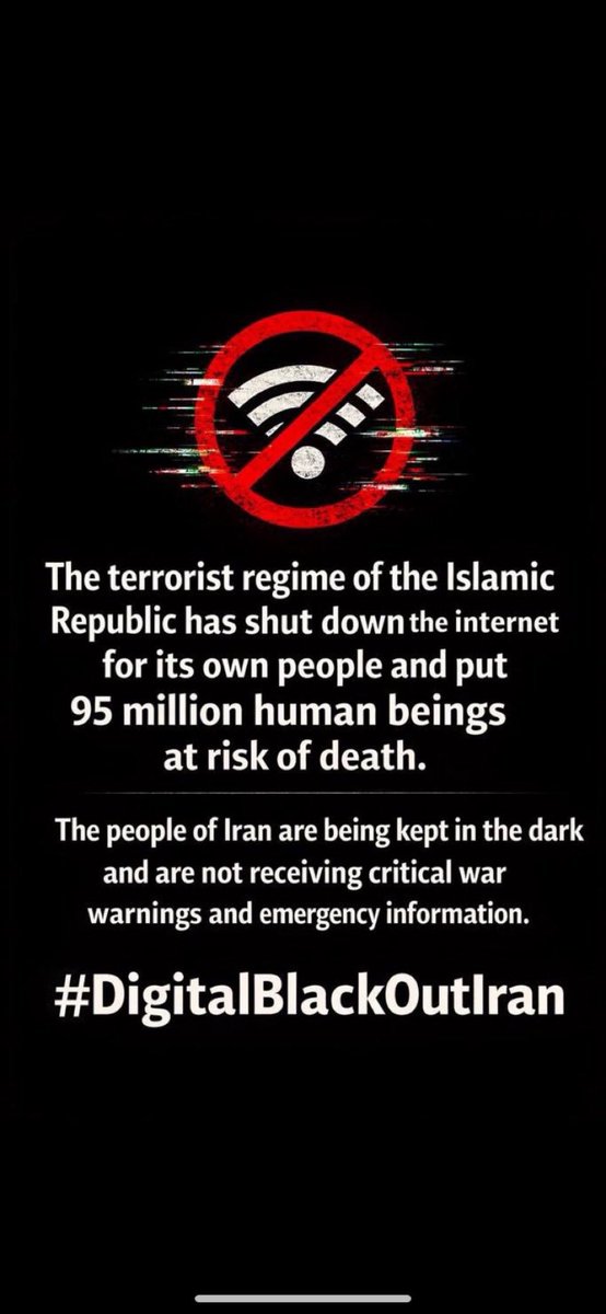 Mommyjoony2026's tweet photo. @ABC The Iranian regime has plunged the country into an internet blackout. Millions are silenced. Starlink could reconnect them to the world. 

#DigitalBlackOutIran‌ 

@elonmusk 
@Starlink 
@SpaceX 
@netblocks https://t.co/fz6ldniSwz