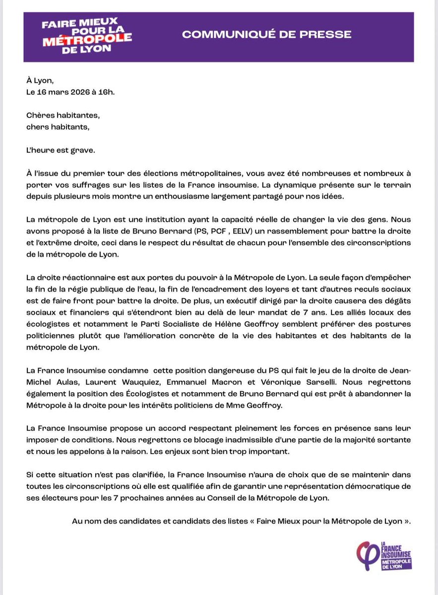 Métropole de Lyon : l’heure est grave !