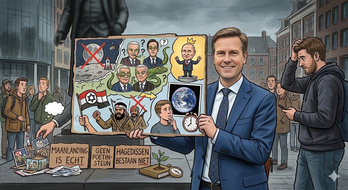 Je bent ouder dan 16, je brein kan kritisch denken. Dus waarom slik je de schijnwereld waarin maanlandingen nep zijn, wereldleiders kwaadaardige reptielen, en dictators als Poetin helden zijn?  

Trieste paradox: vrijheid en tegelijk flirten met antisemitisme en het verheerlijken