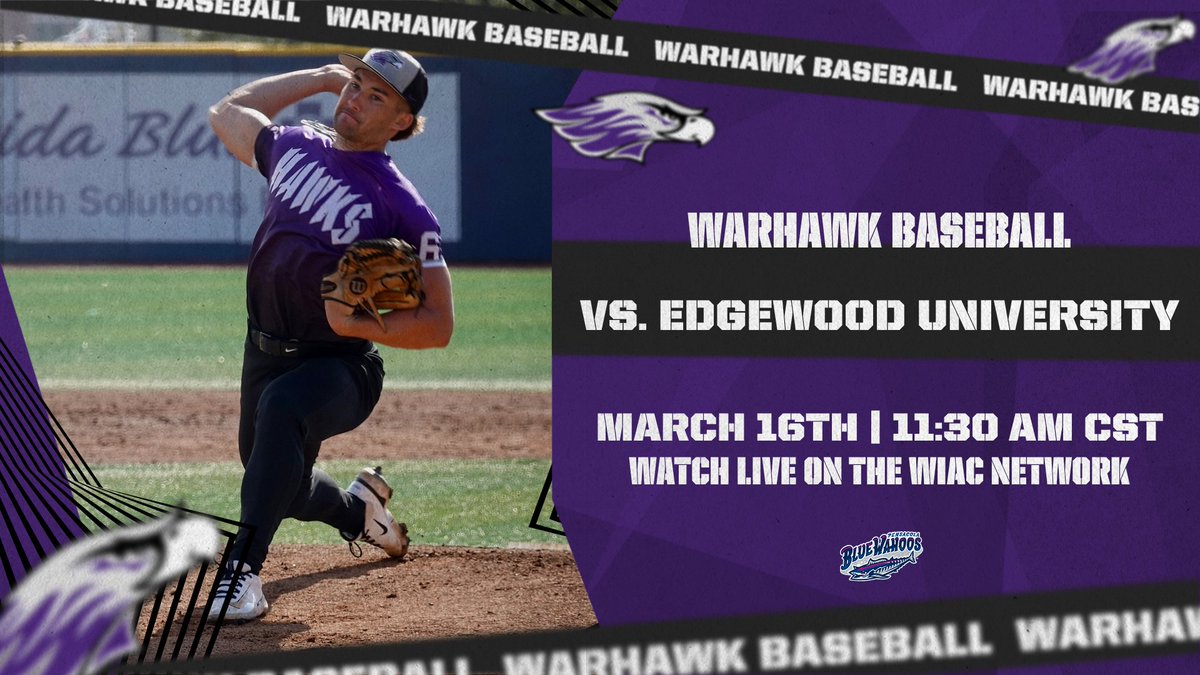 Gameday vs. Edgewood University! The Warhawks take the field this morning at 11:30 AM CST Vs. Edgewood. Watch live on the WIAC Network. 
#PoweredByTradition #BecomeGreat #WarhawkBaseball