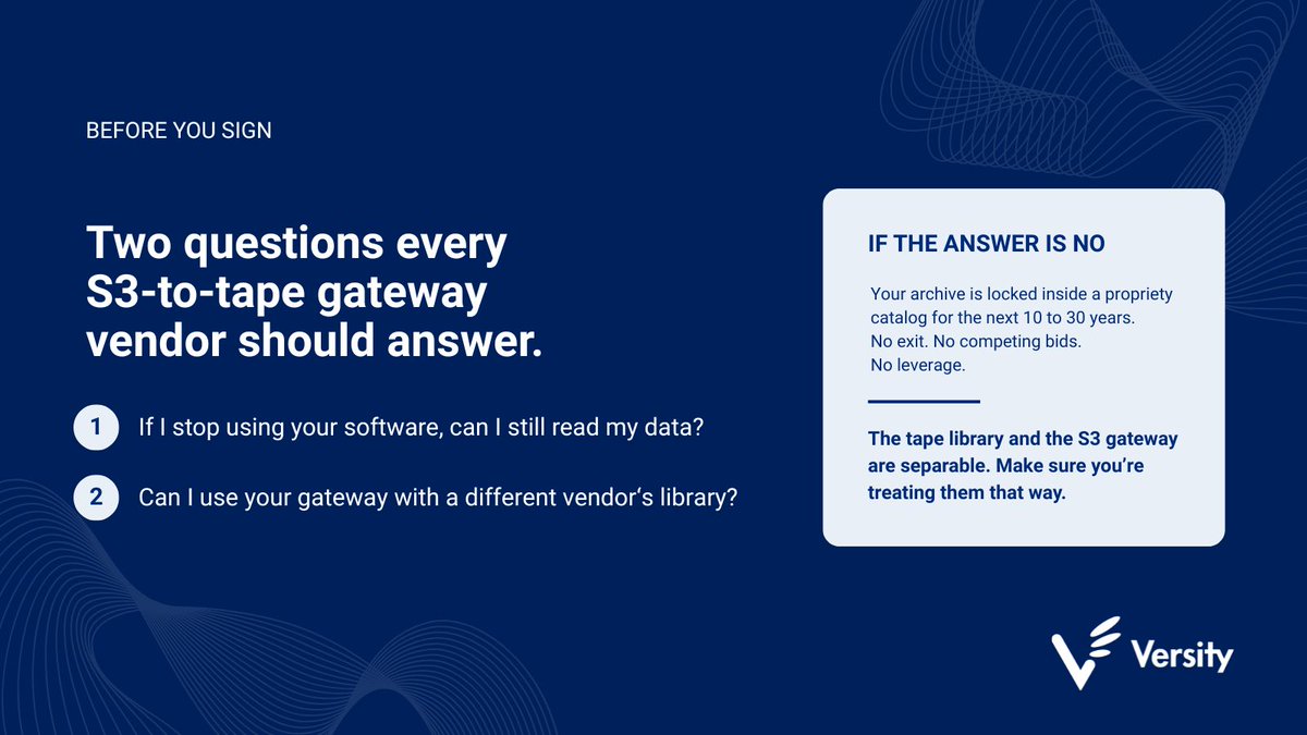 S3-to-tape gateways seem simple, but the architecture hides real tradeoffs in metadata, performance, and long-term access. A deep dive into what organizations must understand before deploying. 
versity.com/s3-to-tape-gat…  #HPC  #DataManagement #TapeStorage