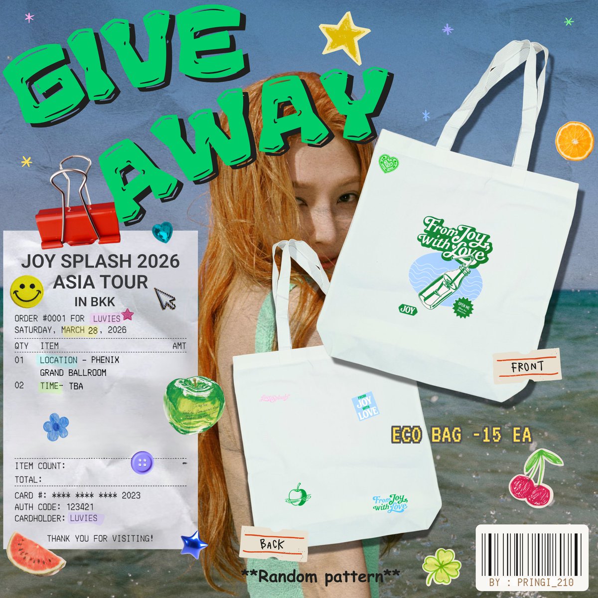 ` ᵖˡˢ ʳᵗ
✨️💚 🄶🄸🅅🄴🄰🅆🄰🅈 💚✨️
𝗲𝗰𝗼 𝗯𝗮𝗴 — 15 𝒆𝒂

Lᴏᴄᴀᴛɪᴏɴ : Phenix Grand Ballroom
Dᴀᴛᴇ : 28 Mar 26
Tɪᴍᴇ : TBA

📌เนื่องจากของมีน้อย ขอความร่วมมือ
 rt &amp; show this tweet ก่อนน้าา 🥺🙏🏻

#JOYSPLASHinBKK #JoyAsiaTour2026inBKK