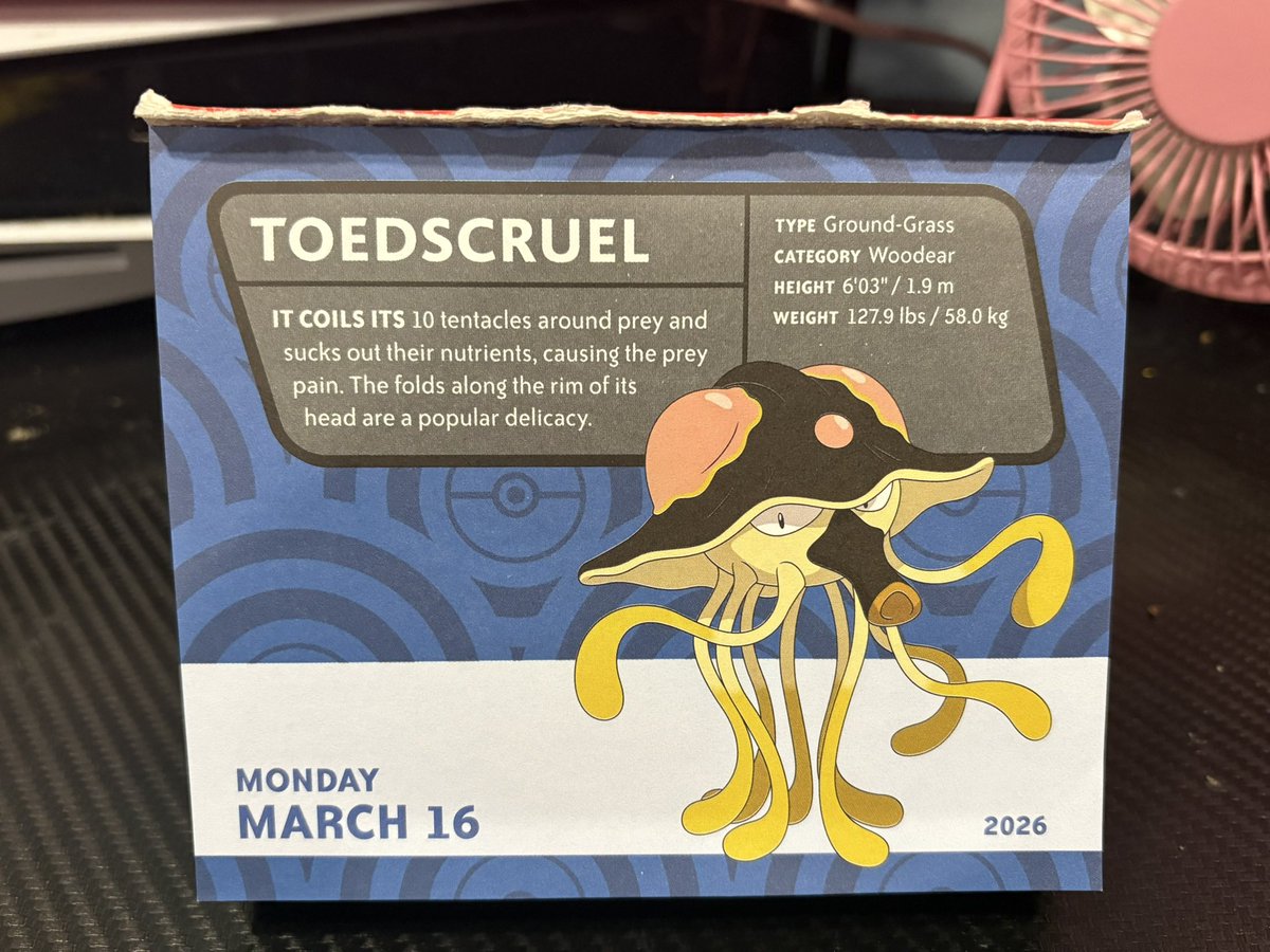 SoulMaier's tweet image. Happy Monday, March 16, 2026. The Pokémon page for today #pokemon #toedscruel 💙