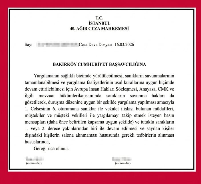 Ceza Muhakemesi Kanunu'nun 182. maddesine göre duruşmalar alenîdir.
Bu sebeple, mahkemenin bu kararı Anayasa ve kanuna açıkça aykırı olup yok hükmündedir.