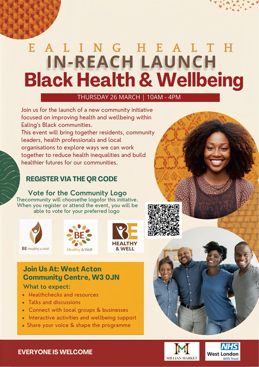 📣 Black Health &amp; Wellbeing – Ealing Health In-Reach Launch

Join us 26 March | 10am–4pm | West Acton Community Centre for a community event bringing together residents, organisations &amp; health professionals to explore ways to improve wellbeing in Ealing’s Black communities.