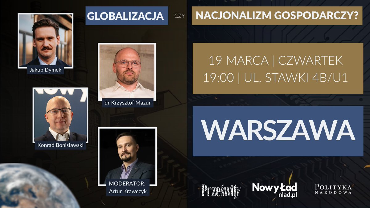 Już w ten czwartek zapraszamy do @Kuznia

Wydawnictwo Prześwity , portal Nowy Ład oraz Centrum Kształcenia Młodzieży „Kuźnia” zapraszają na debatę stacjonarną organizowaną wokół premier: książki Friedricha Lista „Narodowy System Ekonomii Politycznej” oraz nowego numeru pisma