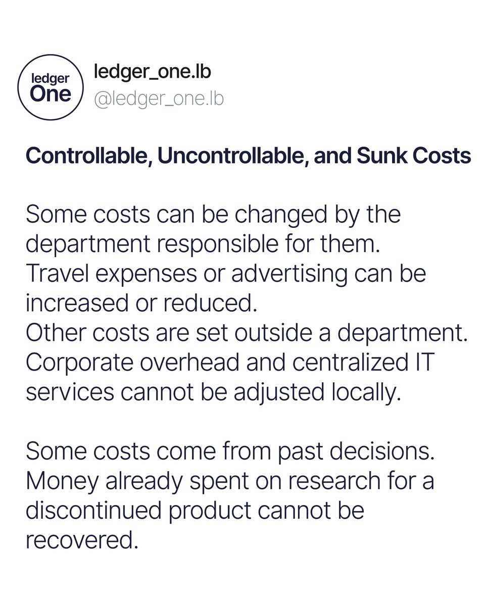 Ledger_one_lb's tweet image. Understanding different cost types helps you see where your money actually goes.From fixed and variable costs to direct, indirect, and sunk costs, each one affects how a business operates and makes decisions.#AccountingBasics #BusinessCosts #EntrepreneurTips #FinanceKnowledge