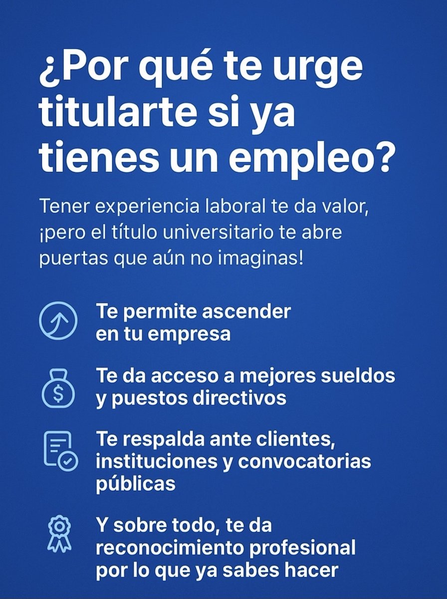 Tu experiencia cuenta, tu esfuerzo vale. Un Título te distingue. No lo dejes para después, es momento de reconocerte como un profesional certificado.
Info: wa.me/525554319191