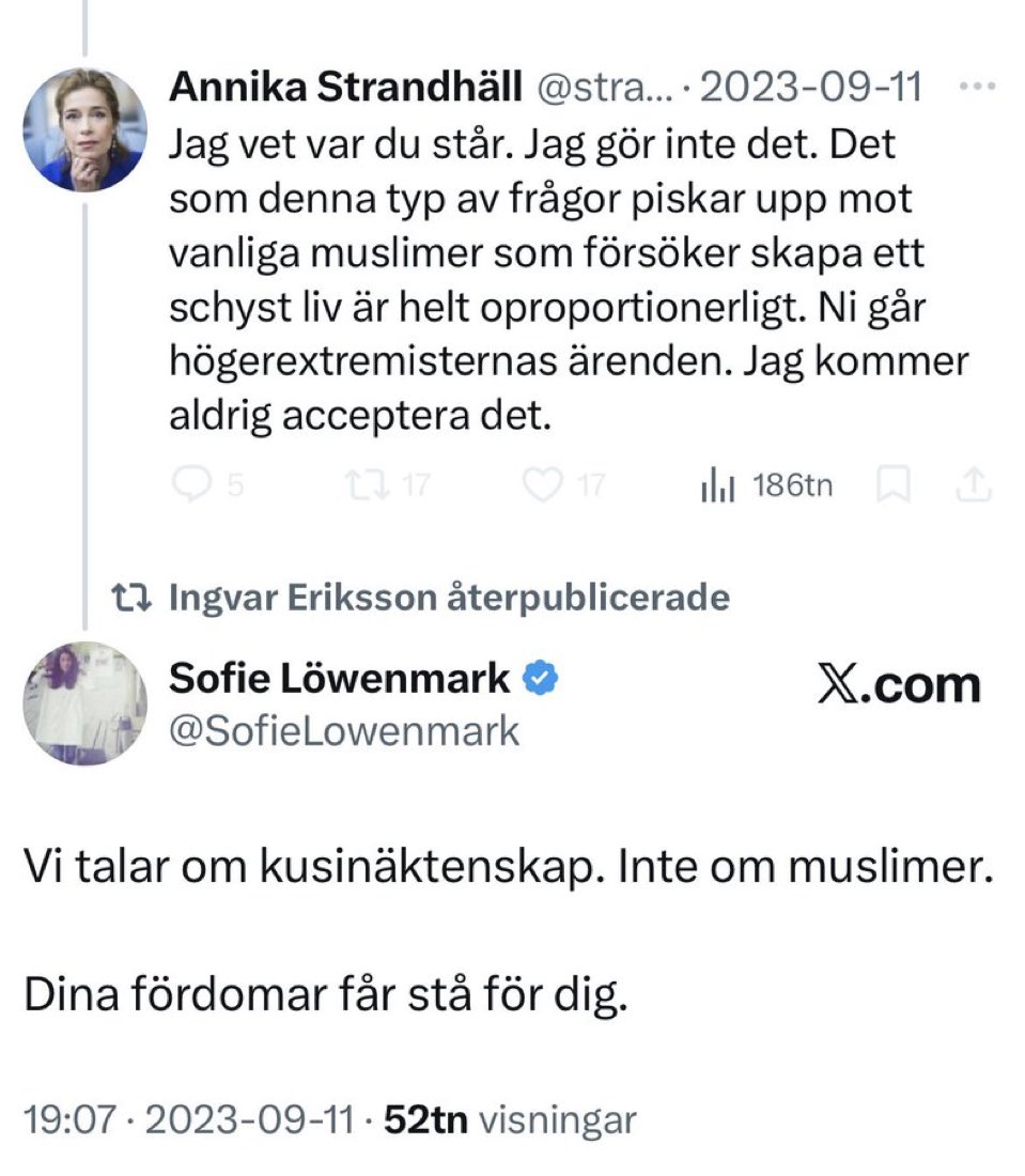Flashback till när <a href="/strandhall/">Annika Strandhäll</a> råkade avslöja att hon tycker muslimer är inavlade.