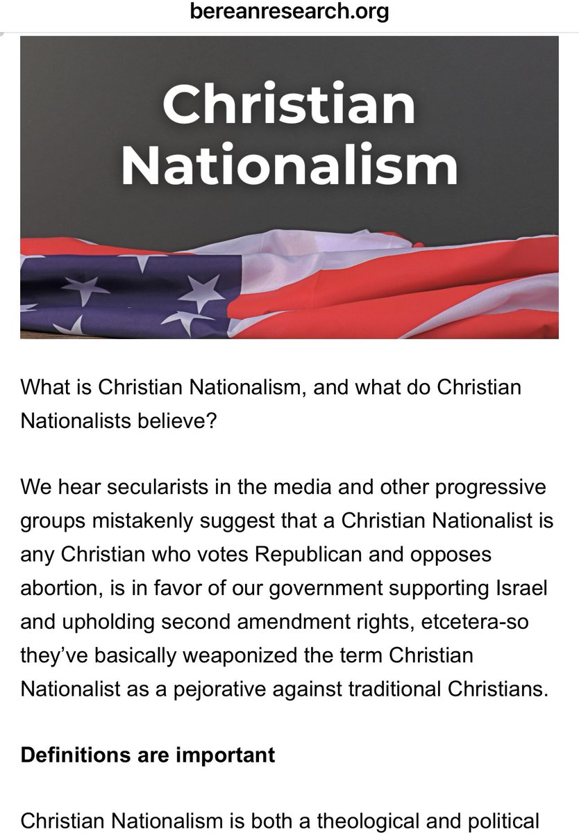 Christian Nationalism and patriotism as a Christian are two very different concepts. CN has an insidious component:

bereanresearch.org/christian-nati…