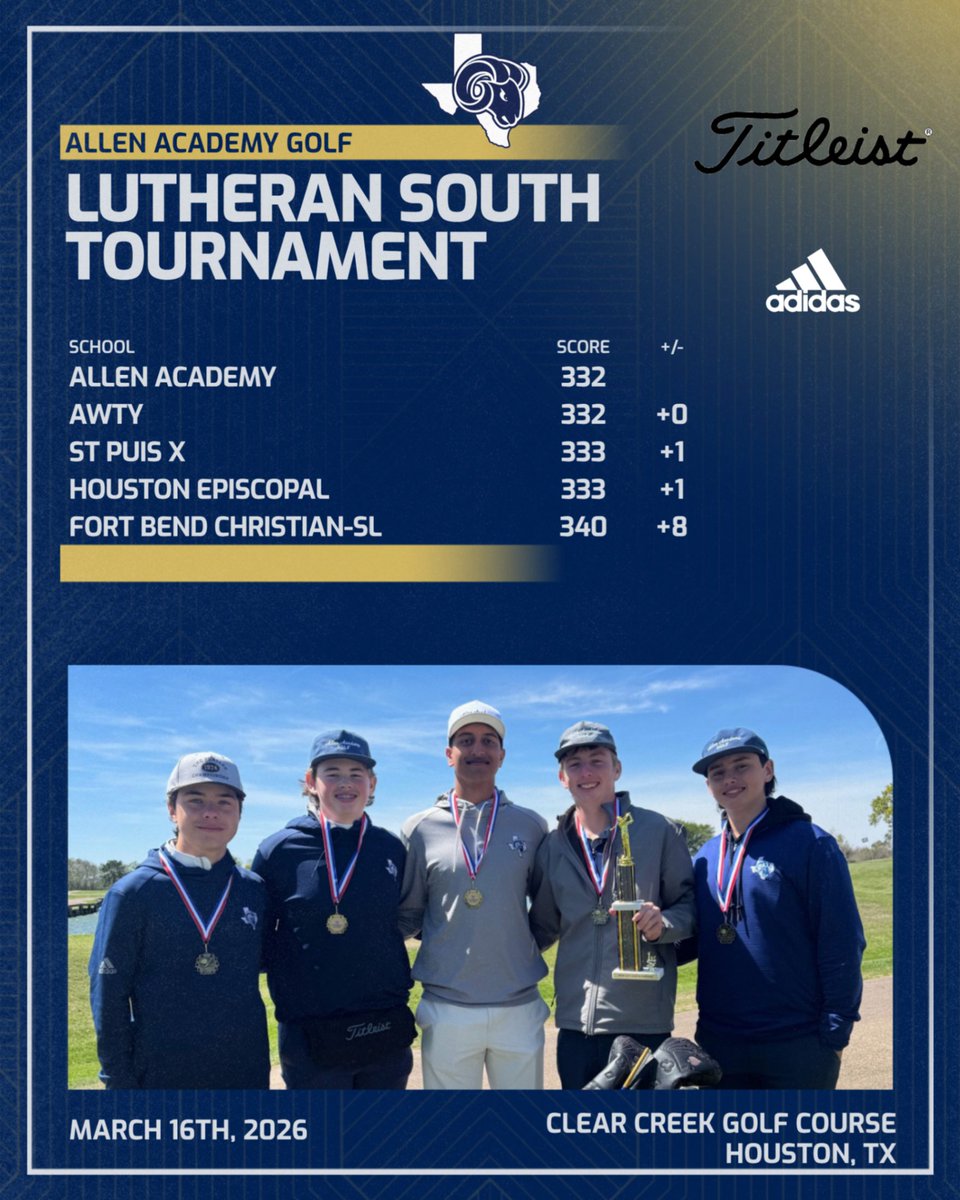 Allen_Athletics's tweet image. AND ANOTHER ONE! 

Varsity Boy's Golf picks up another tournament win!

81 - Spur Sloan (5th overall)
81 - Hunter Willett (5th)
84 - Braydon Sharboneau (18th)
86 - Yuvraj Chahal (28th)
96 - Max Hernandez (59th)

#RamTough
