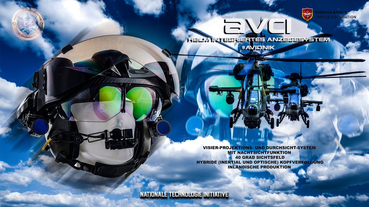 denizaltici's tweet photo. #AVCI von Aselsan
Das AVCI Helmet Integrated Cueing System (HICS) ist ein auf das Visier projiziertes System.
• Nationale Produktion: Das AVCI-2-Anzeigemodul wurde
vollständig von türkischen Ingenieuren entwickelt und ist im Einsatz:
Es wurde für Hubschrauberplattformen entwickelt, um das Situationsbewusstsein des Piloten zu verbessern und die Fähigkeiten des Piloten und des Luftfahrzeugs durch Nachtsicht, Video, Symbolik und präzise Kopfverfolgung zu erweitern.
Nachtsicht, IR-Video, Navigation und Waffensymbolik
• Erfassung von Kopfbewegungsdaten für eine präzise Ausrichtung der
Sichtlinie und Zielerfassung
• Individuell angepasste Innenauskleidung für den Piloten
• Schutz von Kopf und Gesicht des Piloten vor Stößen und scharfen
Gegenständen
• Sichtfeld: 40 Grad, ermöglicht eine binokulare Sicht und unterstützt
die Tiefenwahrnehmung, indem es das Umgebungsbewusstsein
des Piloten erhöht.
• Modulares Nachtsichtsystem: AVCI verfügt über ausgewogene Nachtsichtmodule
mit Prismenoptik, im Gegensatz zu herkömmlichen Nachtsichtoptik.
Einzelkomponenten:
• Kopfhalterung (Baugruppe aus Basishelm, Anzeigemodul, Kopfverfolgungsmodul,
Anschluss- und Batteriemodul)
• Elektronikeinheit (Symbologenerierung, Videoverarbeitung und
Algorithmen zur Kopfverfolgung)
• Cockpit-Kameramodule (für die Kopfverfolgung)
• Bedienfeld (Benutzeroberfläche auf der Plattform für Einstellungen und
Auswahlen)
Electronic Unit
• Custom ATR Size
• Symbology Generation Capability
• Video and Symbology Overlay
• 2 x Analog Video Inputs
• 1 x Analog Video Recording Output
• Redundant MIL-STD-1553 Interface
• Ethernet and Serial Communication Interfaces (RS-232/RS-422/RS-485)
• 28 VDC Operating Power
• MIL-STD-704 Compliant
• MIL-STD-810 Compliant
• MIL-STD-461 Compliant
Headgear
• Personalized, Comfortable and Stable Fit for Pilot’s Head
• Hybrid Head Tracking System
• Connection and Battery Module
• Night Vision
• 40° Circular FOV
• Impact and Acoustic Protection
• Clear and Dark Visors