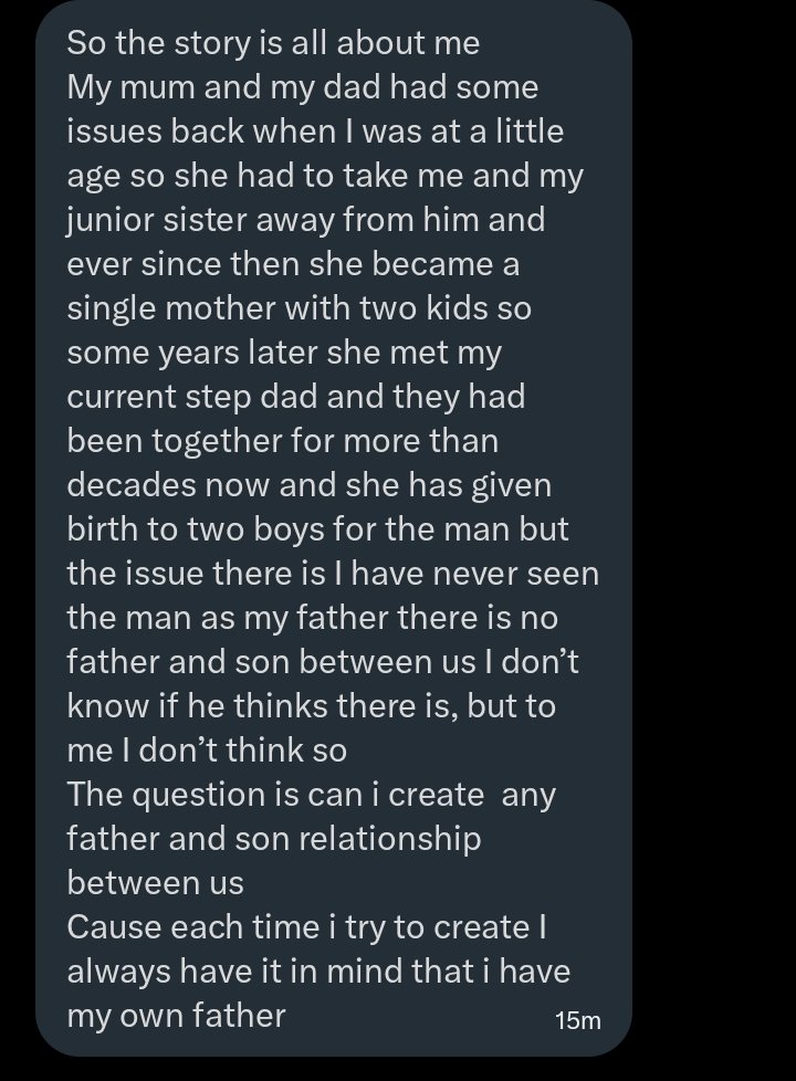 Hello moots!
Please, thoughts needed on this.
What do you guys think this person could do👇👇👇
Matured minds only please.

PS: The biological father doesn't still care or even know anything about em but this man has cared and provided for em