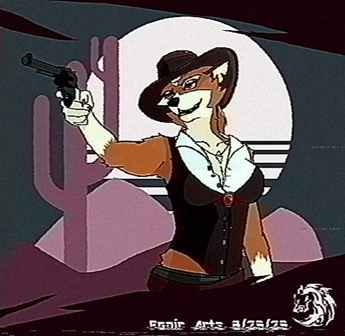 FenirArts's tweet image. The VHS filter fits this drawing so well.

#furry #Cowboy #retro #cowgirl #dingo