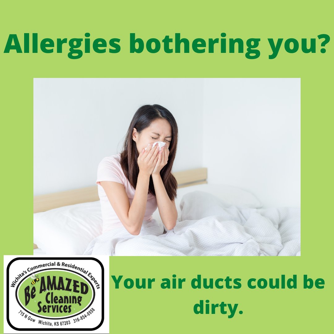 beamazedclean's tweet image. Allergies bothering you yet? You can make them better just by getting your air ducts cleaned.

#wichita #housecleaning #janitorial #clean #carpet #upholstery #airduct #arearug #dryervent #carpetstretch #carpetrepair #vinylfloor #office #apartment #couch #chairs