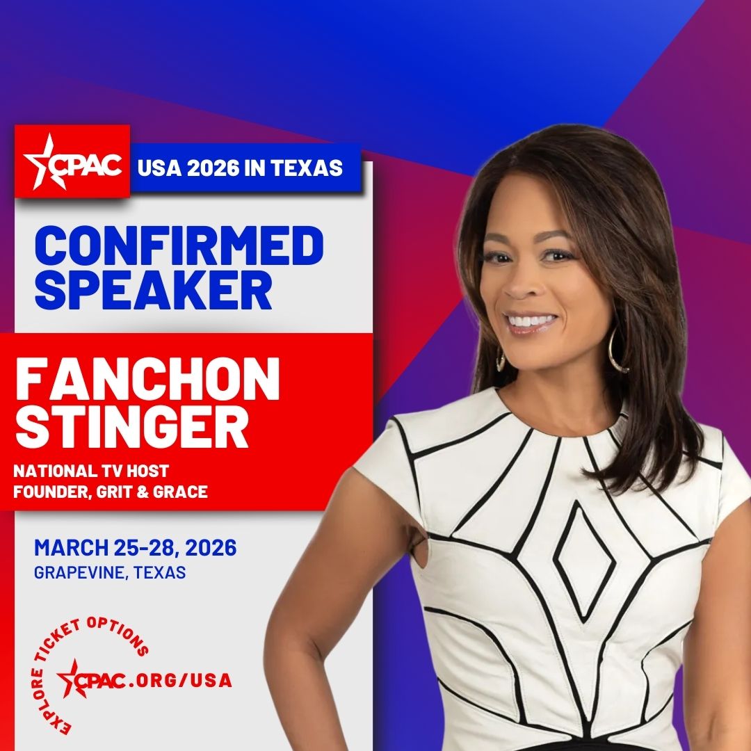 CPAC's tweet photo. Confirmed: National TV host and founder of Grit &amp; Grace, Fanchon Stinger, for CPAC USA 2026, March 25-28, in Grapevine, Texas. https://t.co/fiEYBtjgla