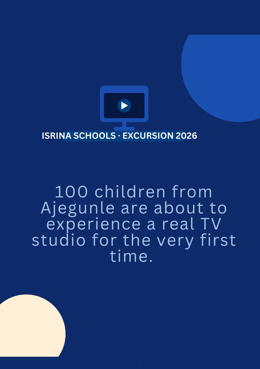 IsrinaSchools's tweet photo. 🚨 We need your help.
100 pupils from Isrina Schools, Ajegunle are preparing to visit NTA Lagos to experience a real TV studio for the very first time. This is part of our mission of learning beyond the classroom, but we still need support to reach our goal. https://t.co/QJLrSLZrfD